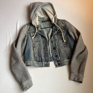 Denim and Gray Hooded Jacket
